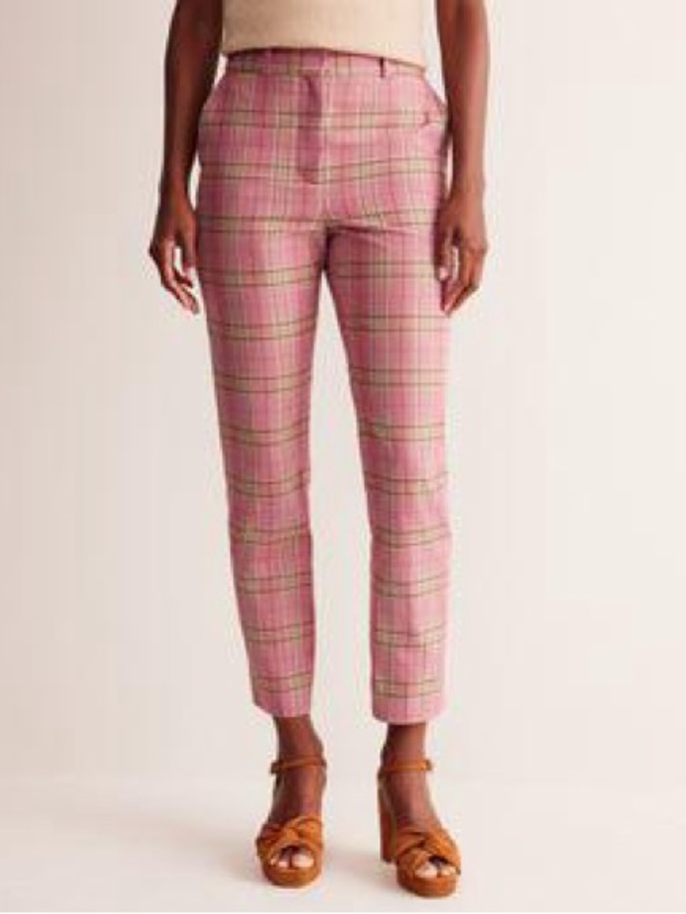 Boden Pink Plaid Cropped Tailored Trousers size 12r F-5